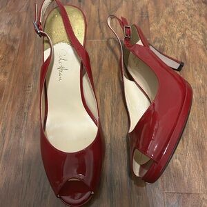Cole Haan Red Patent Peep Toe Slingback Heels 👠